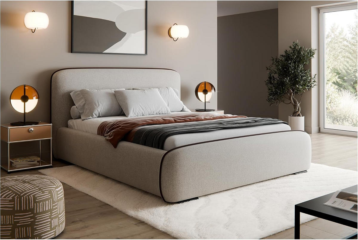 BETT BELLION - Beige, Holzwerkstoff (160/200cm) - Meblini