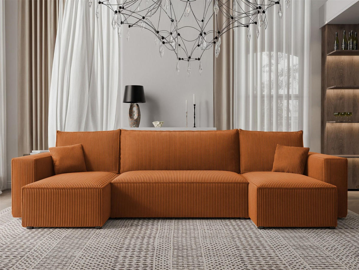 WOHNLANDSCHAFT Adara Schlaffunktion - Hellbraun, Holzwerkstoff/Textil (312/83/145cm) - Fun Möbel