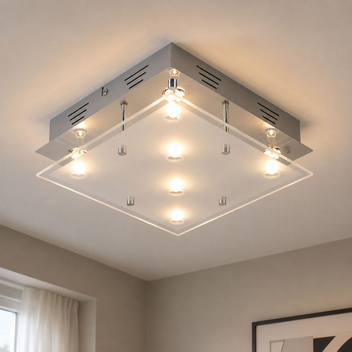 LED DECKENLEUCHTE Metall Silber gebürstet - Silberfarben, Glas (30/30/8cm) - Esto