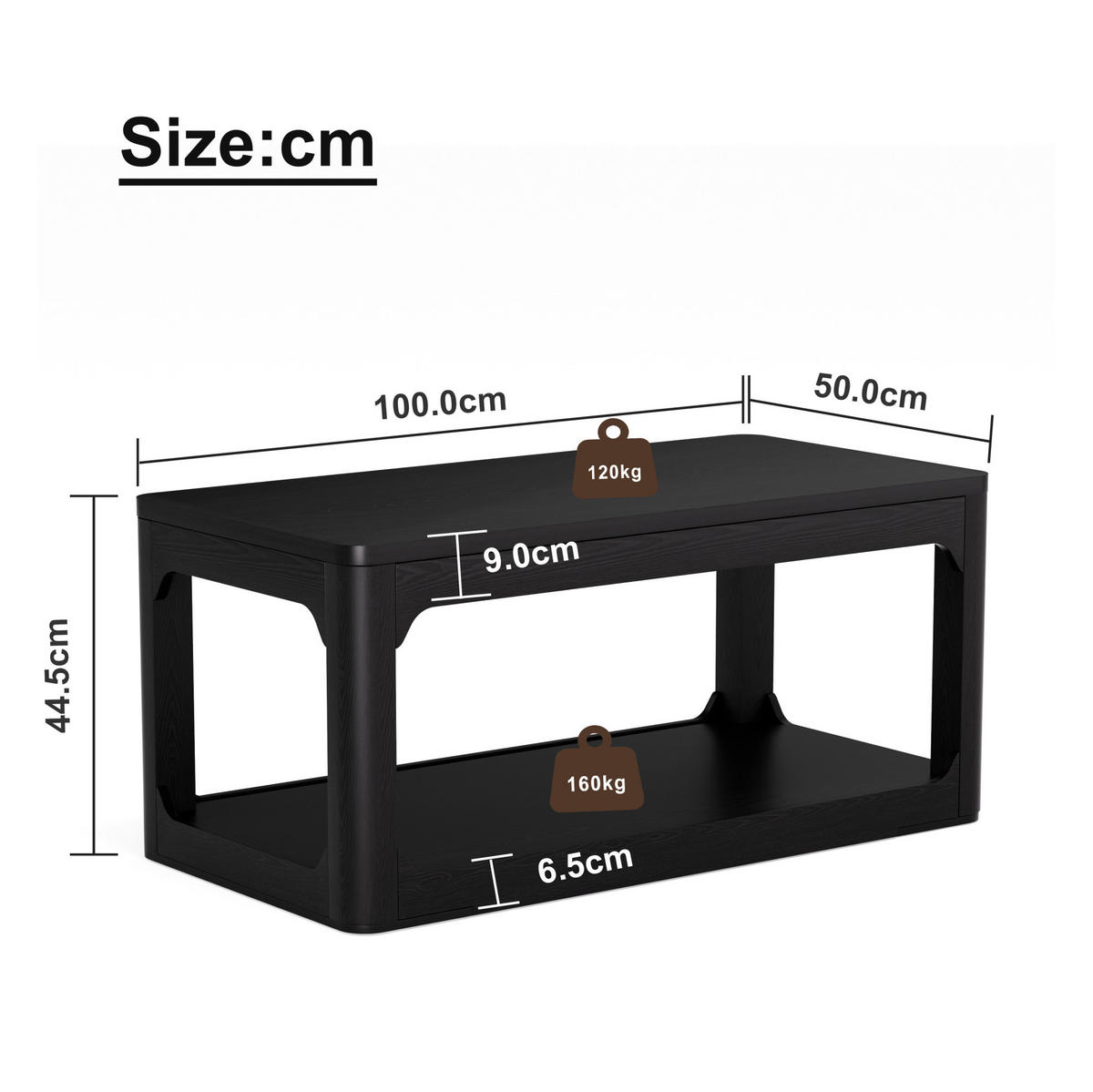 COUCHTISCH mit 2 Ablagefächern 100 x 50 x 44,5 cm Schwarz - Schwarz, Holzwerkstoff (100/50/44.5cm) - Meubliv