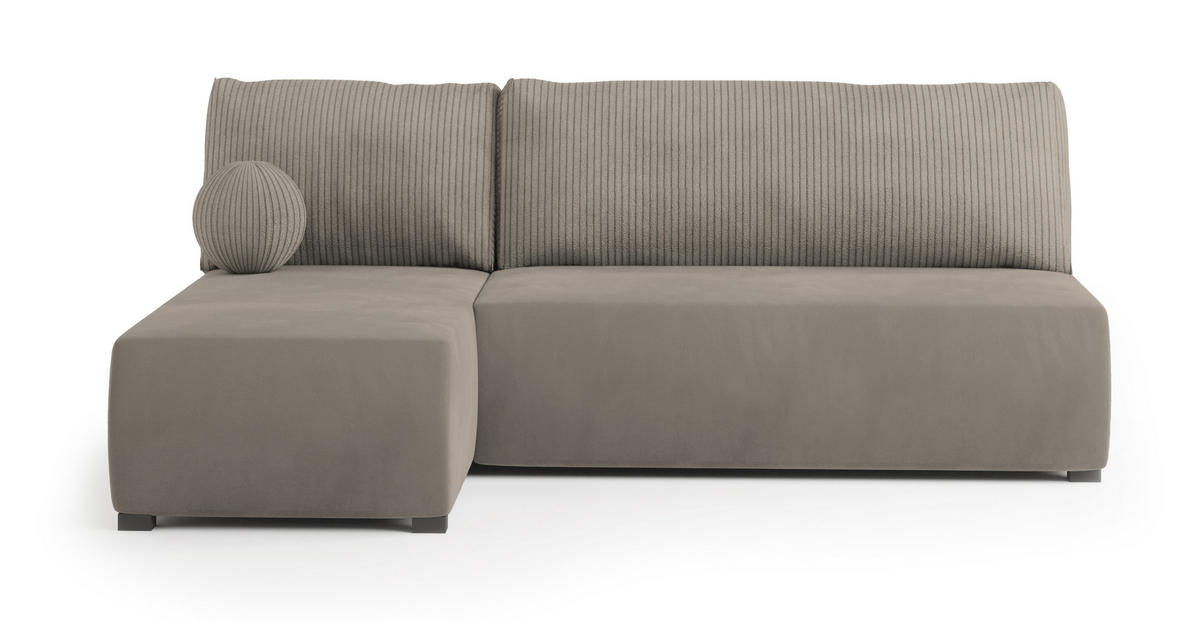 ECKSOFA PARVELO Beige Plüsch-Stoff mit Schlaffunktion - Beige, Holz (200/143cm) - MASSENO