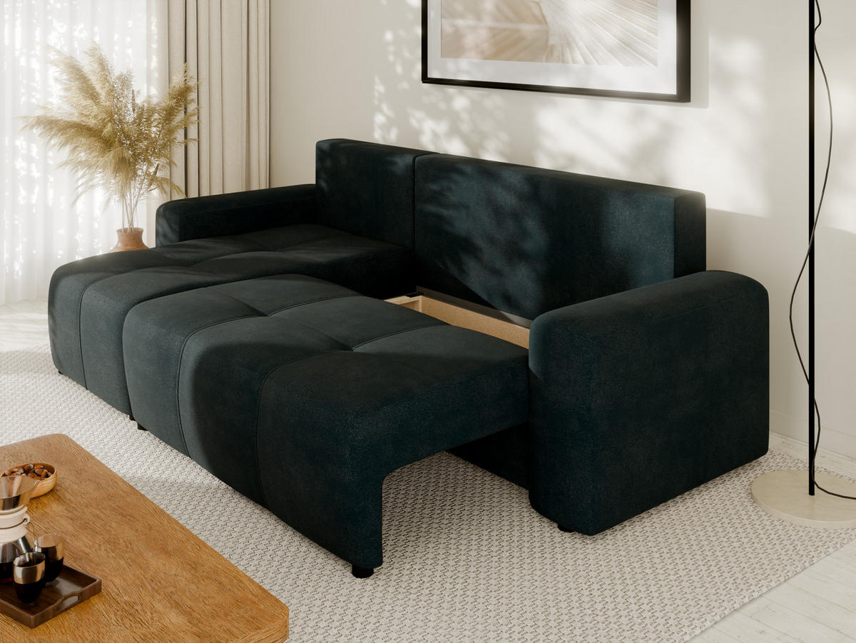 ECKSOFA Nolani mit Schlaffunktion & Bettkasten – Modern & Bequem - Dunkelblau, Kunststoff (248/145cm) - Panda Möbel