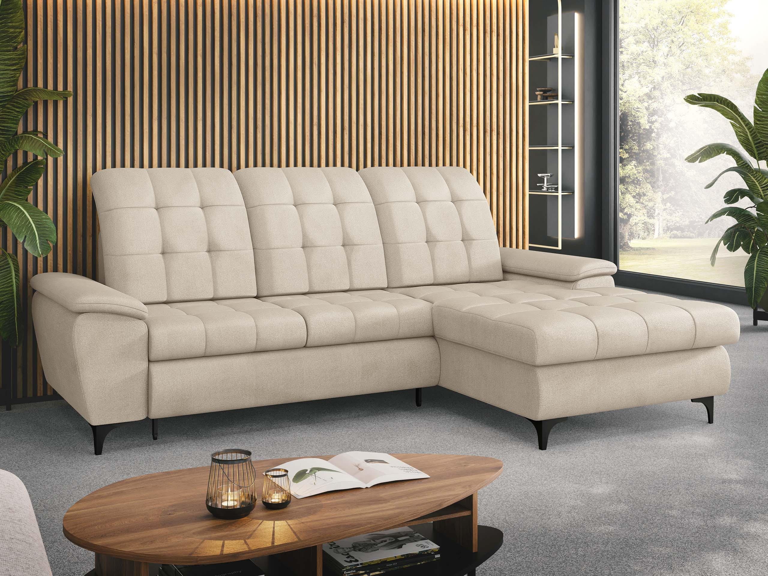 ECKSOFA Crystal, Seite: Rechts - Beige/Schwarz, Holz/Textil (260/182cm) - MIRJAN24