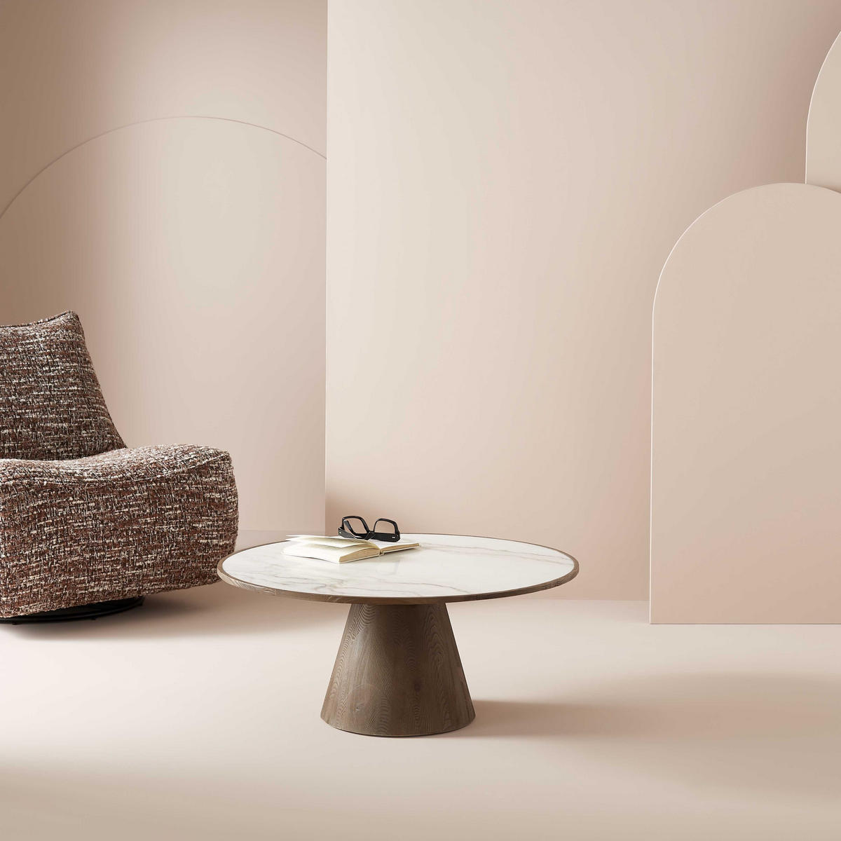 COUCHTISCH aus eiche und marmor - mafra 80/80/35 cm - Apfelbaumfarben, Holz (80/80/35cm) - Signature