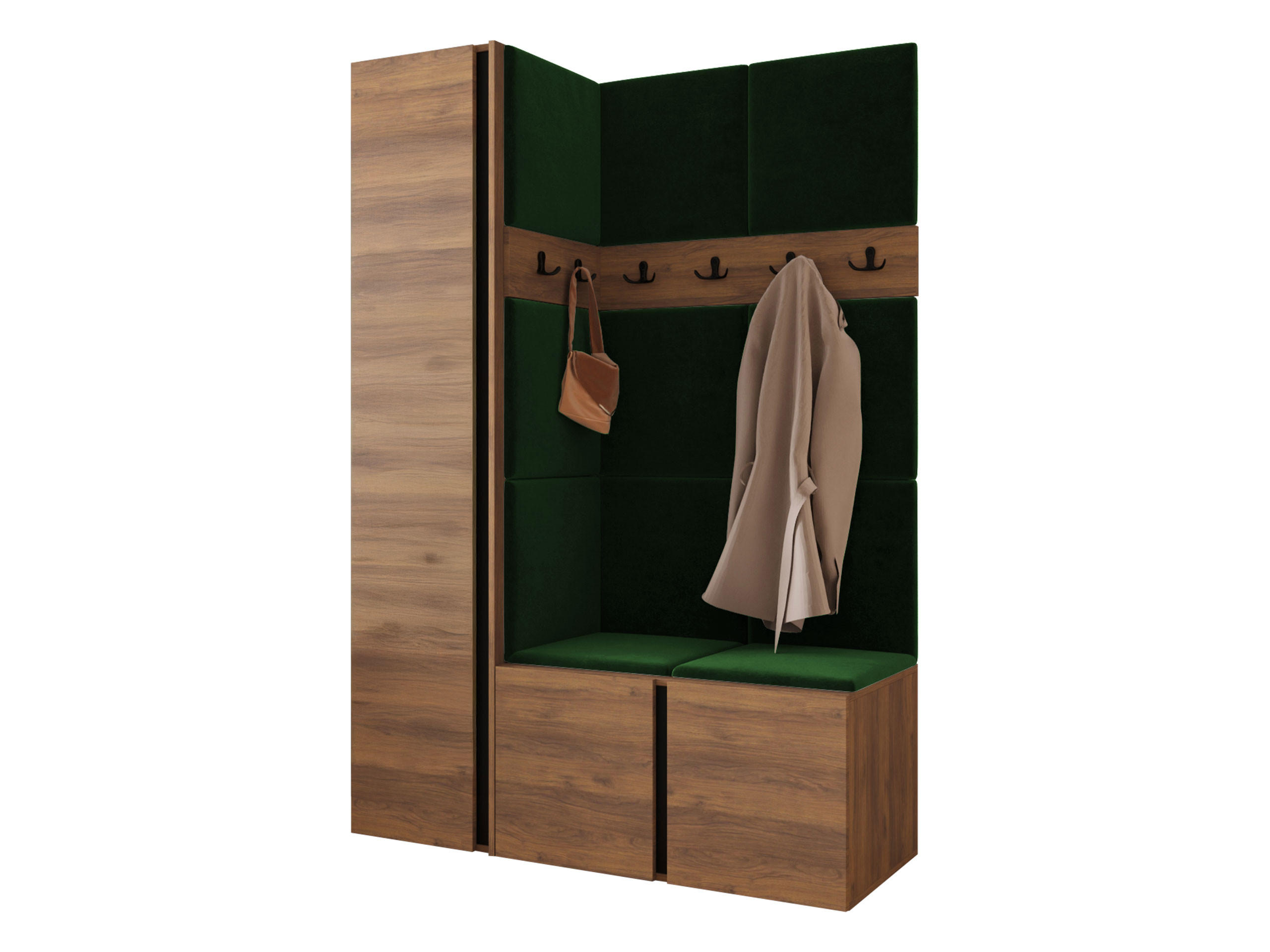 MOBILIER PENTRU HOL Orion IX - culoare lemn de nuc/verde, material plastic/compozit lemnos (124/186/46cm) - MIRJAN24