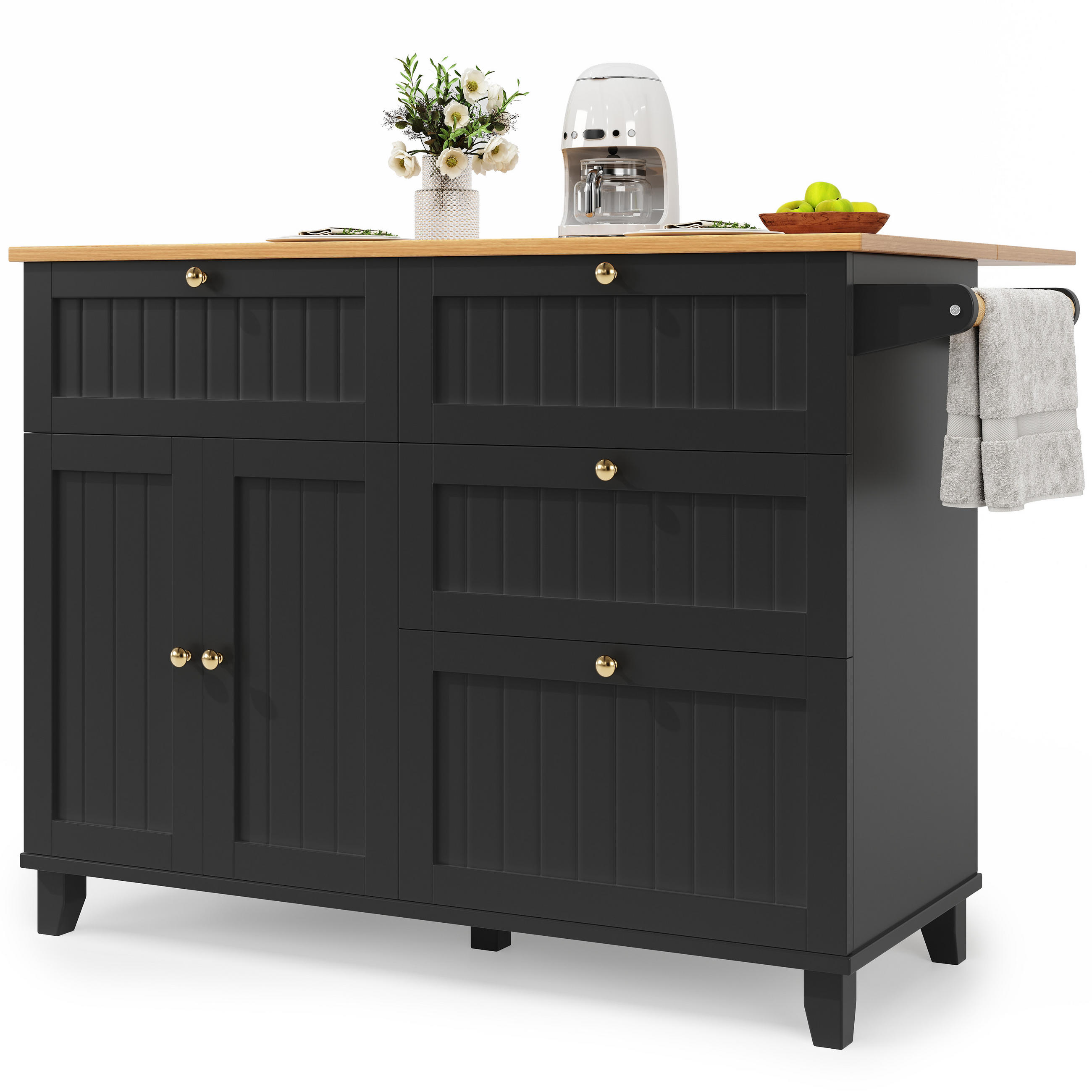 KÜCHENINSEL Ausziehbar Stauraum Holzoptik Schwarz - Schwarz, Holzwerkstoff (133/88/37.3cm) - FLIEKS