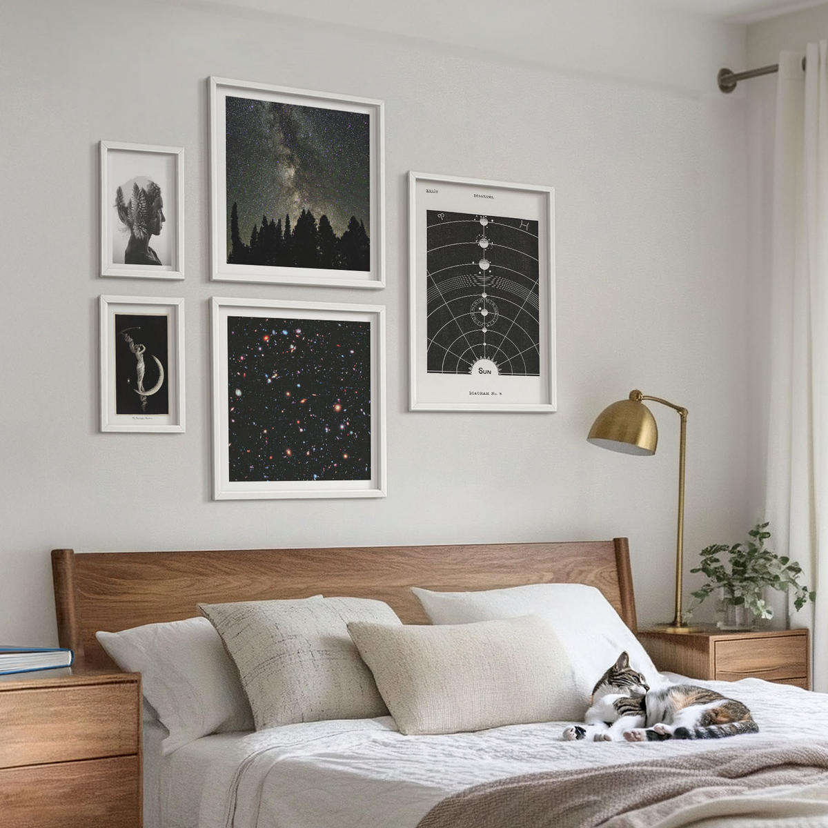 WANDBILDER 5er-Set - 50x50 cm & 20x30 cm & 40x60 cm Weißer Rahmen - Galaxie im Sonnensystem - Weiß, Kunststoff (40/60cm) - ArtPrintCave