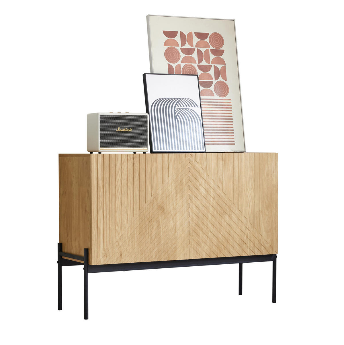 SIDEBOARD 100/40/75 cm mit 2 Türen, Metallbeinen und verstellbarem Einlegeboden - Naturfarben, Holzwerkstoff (100/75/40cm) - BEAOK