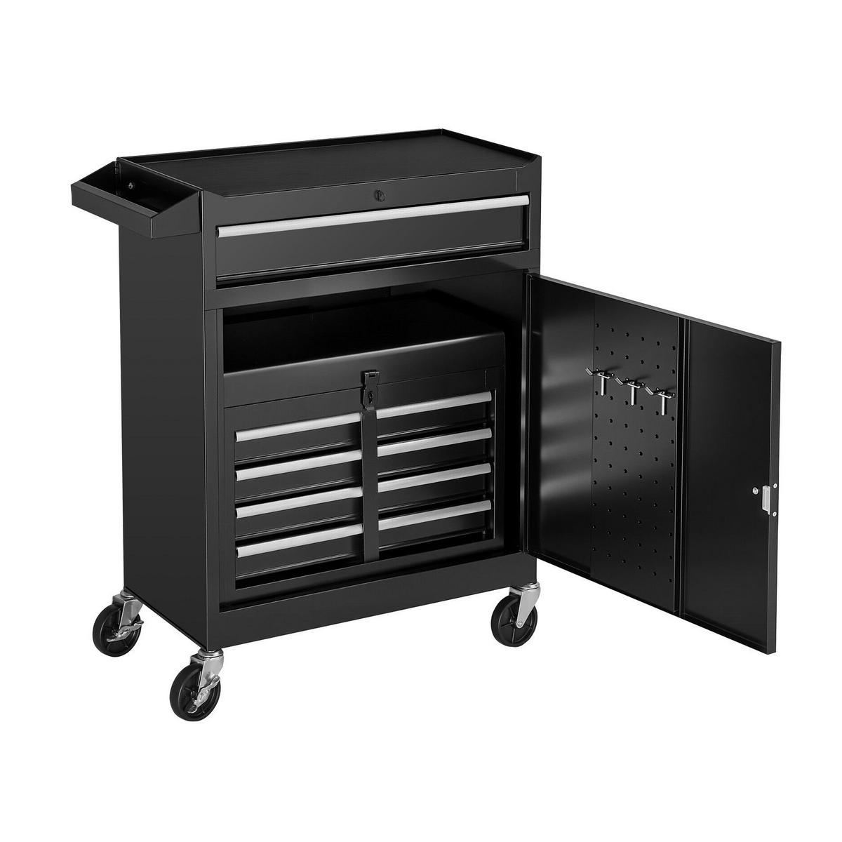 WERKZEUGKOFFER 2-in-1-Werkstattwagen 5 Schubladen Rollbarer Werkzeugschrank Abschließbar - Schwarz, Metall (10/10/10cm) - Raelunyi