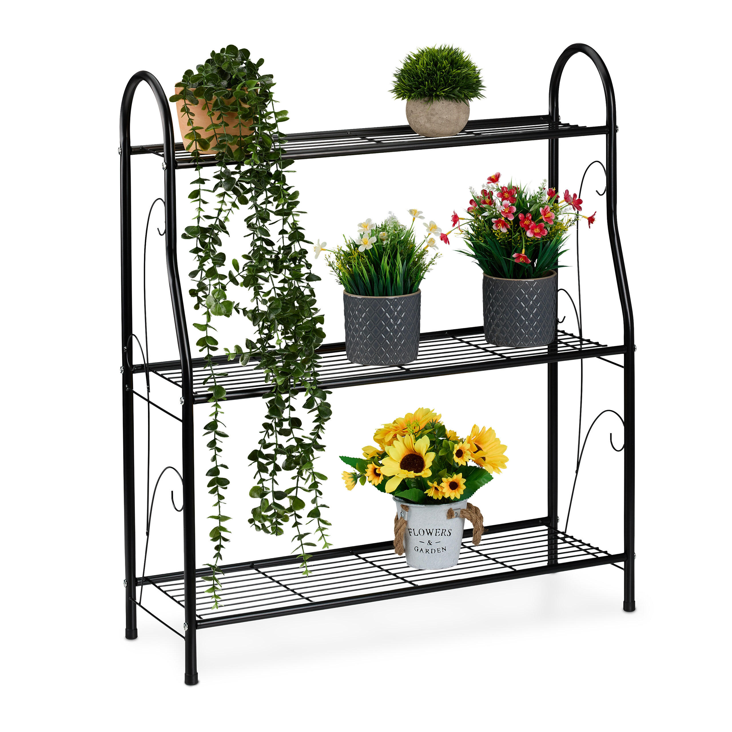 BLUMENREGAL - Schwarz, Metall (71/83/24.5cm) - Relaxdays