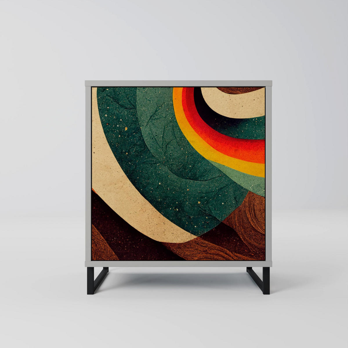 SIDEBOARD COLORFUL STRANDS, Grau, 57,5x42x75,5 cm, Goldfarbene Metallfüße - Goldfarben/Multicolor, Holzwerkstoff/Metall (57.5/75.5/42cm) - SpaceRebels
