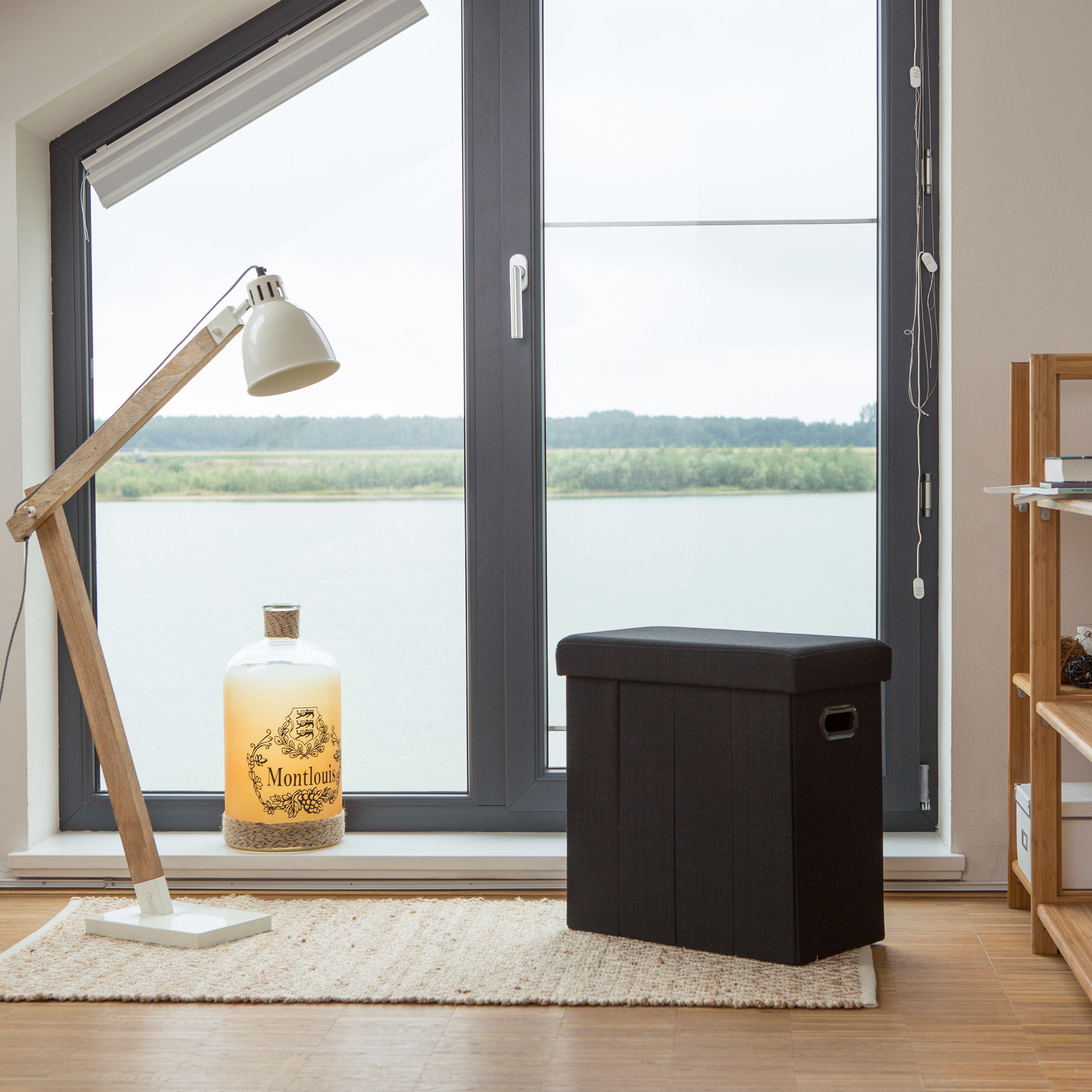 SITZHOCKER - Schwarz, Holzwerkstoff/Textil (46/25.5/49.5cm) - Relaxdays