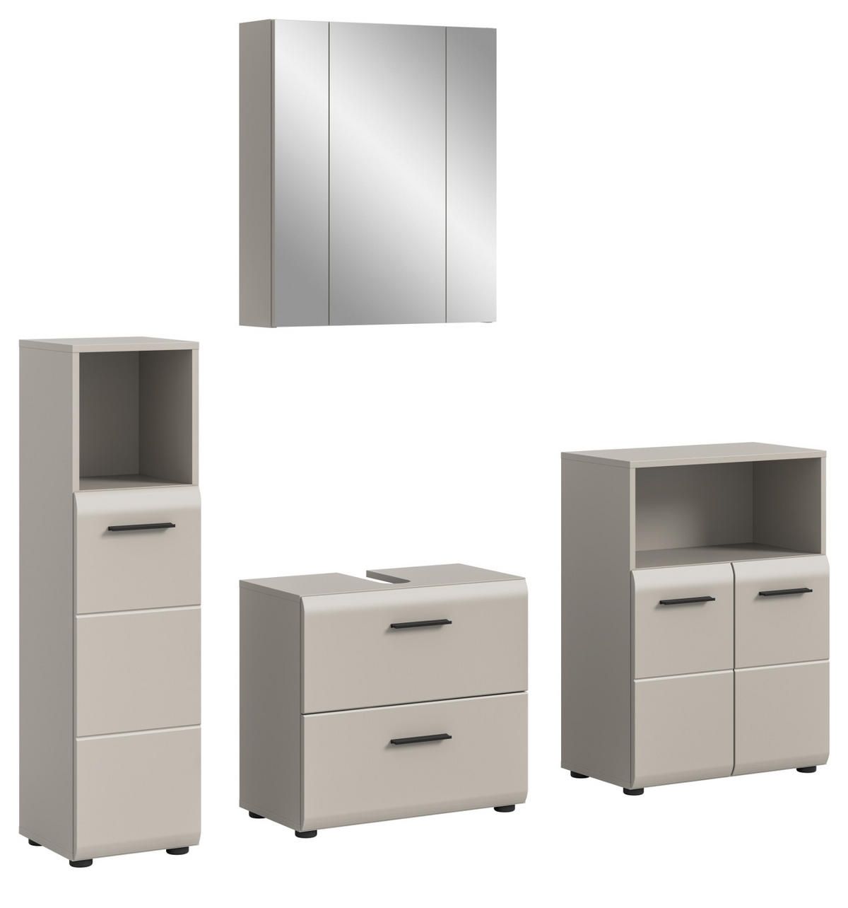 BADMÖBEL-SET Kaschmir 4-teilig 180 cm, Badkombination in modernem Design - Kaschmir/Schwarz, Glas/Holzwerkstoff (180/185/30cm) - Inn.Furn
