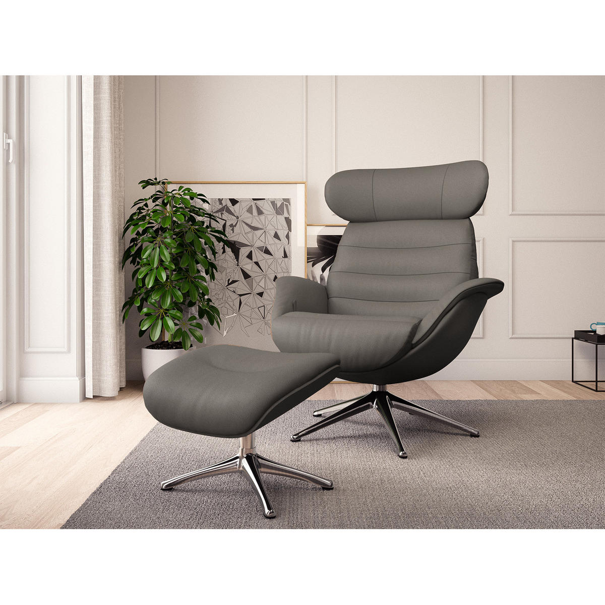 RELAXSESSEL - Grau, Leder/Metall (90/107/90cm) - home24