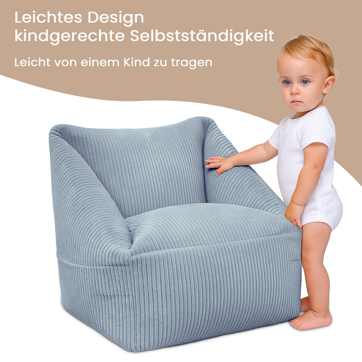 SITZSACK-SESSEL Bambino 55/60/55 cm, weicher Bouclé 315 g/m², mit Griff & Seitentasche, Hellblau - Hellblau, Textil (55/55/60cm) - Dreamroots