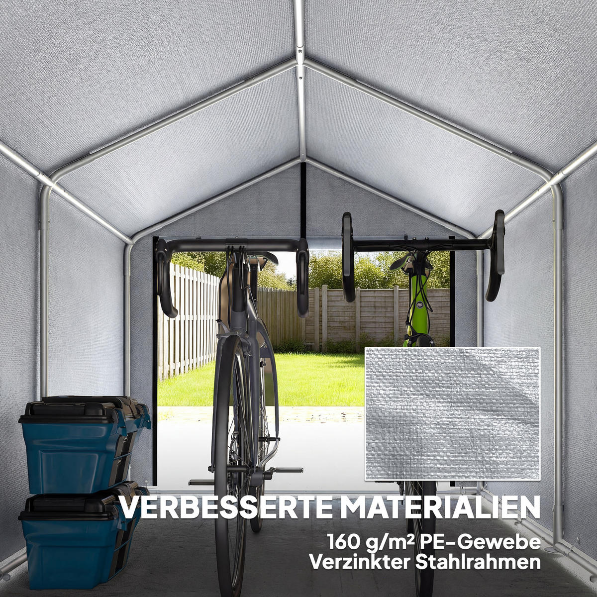 GARAGENZELT PE Galvanisierter Stahl Hellgrau - Hellgrau, Kunststoff (162/163/221.5cm) - Outsunny
