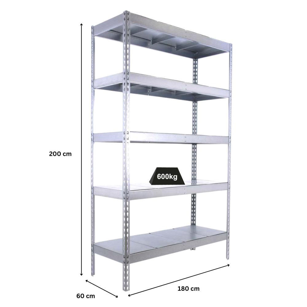 SCHWERLASTREGAL METAL BEAST FIVE | HxBxT 200x180x60cm | Fachlast 600kg | Verzinkt - Silberfarben, Metall (180/200/60cm) - PROREGAL