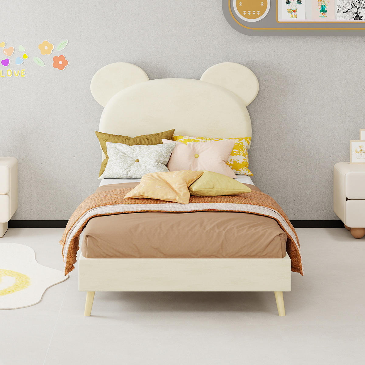 KINDERBETT mit Bettkasten 90x200 cm Stoff Beige - Beige, Holz (90/200cm) - Meubliv
