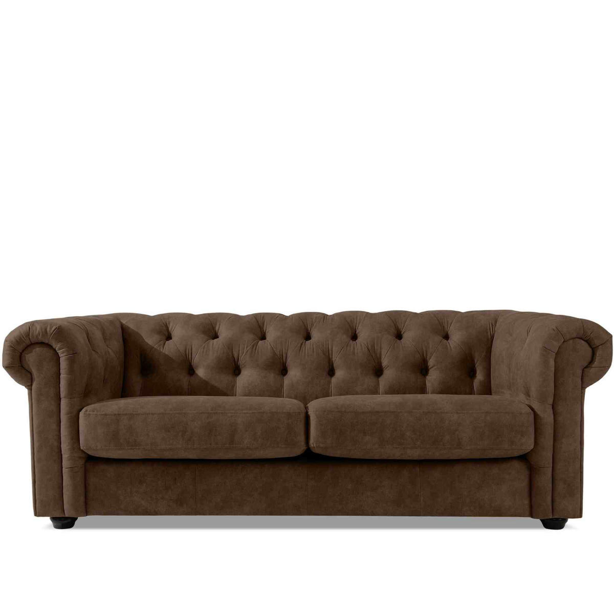 3-SITZER-SOFA GRAVO Chesterfield, Kunstleder - Wengefarben/Dunkelbraun, Leder/Holz (202/72/95cm) - KONSIMO®