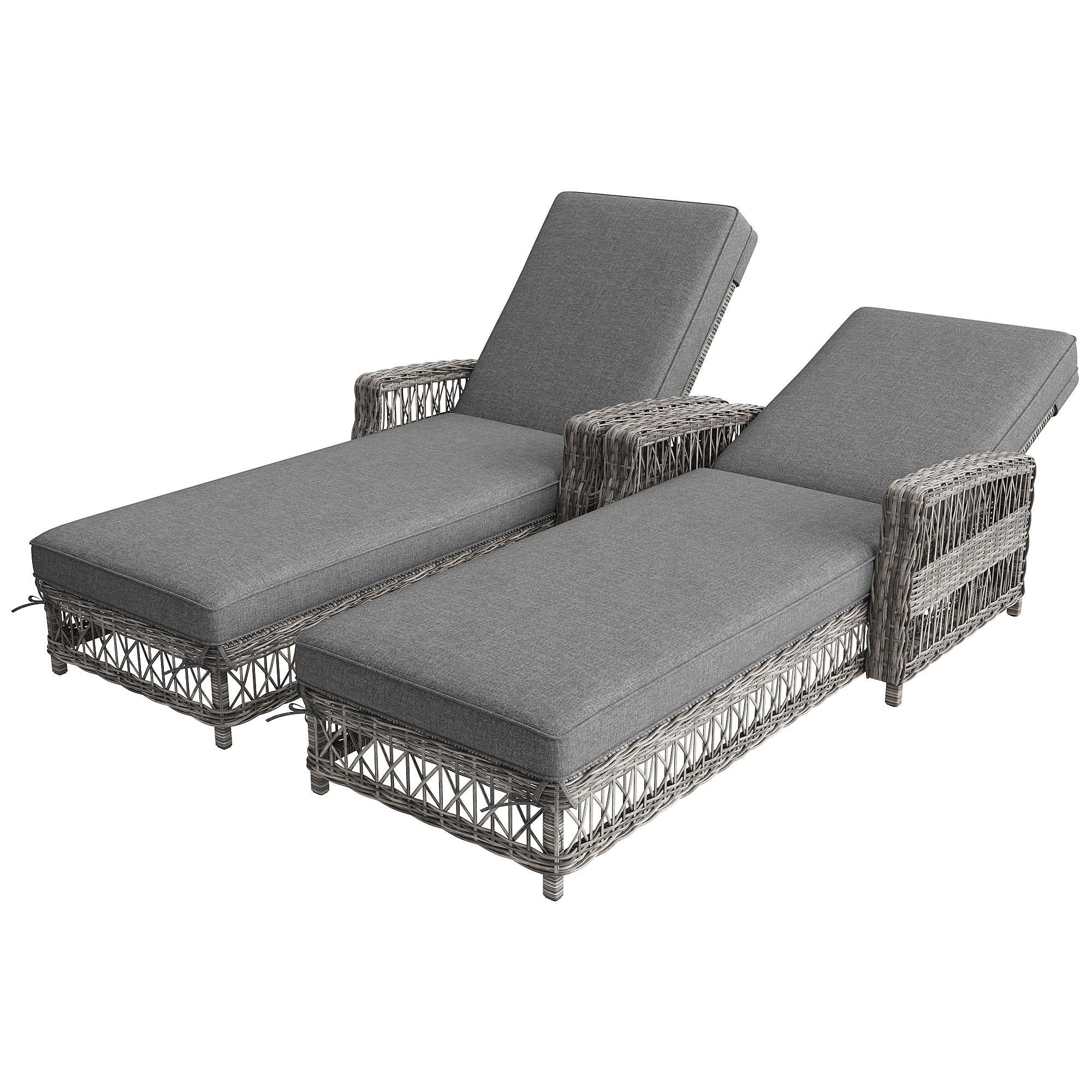 SONNENLIEGE Rattan Grau 2 Set verstellbar Kissen wetterfest - Grau, Metall (114/83/192cm) - FLIEKS