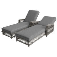 SONNENLIEGE Rattan Grau 2 Set verstellbar Kissen wetterfest - Grau, Metall (114/83/192cm) - FLIEKS