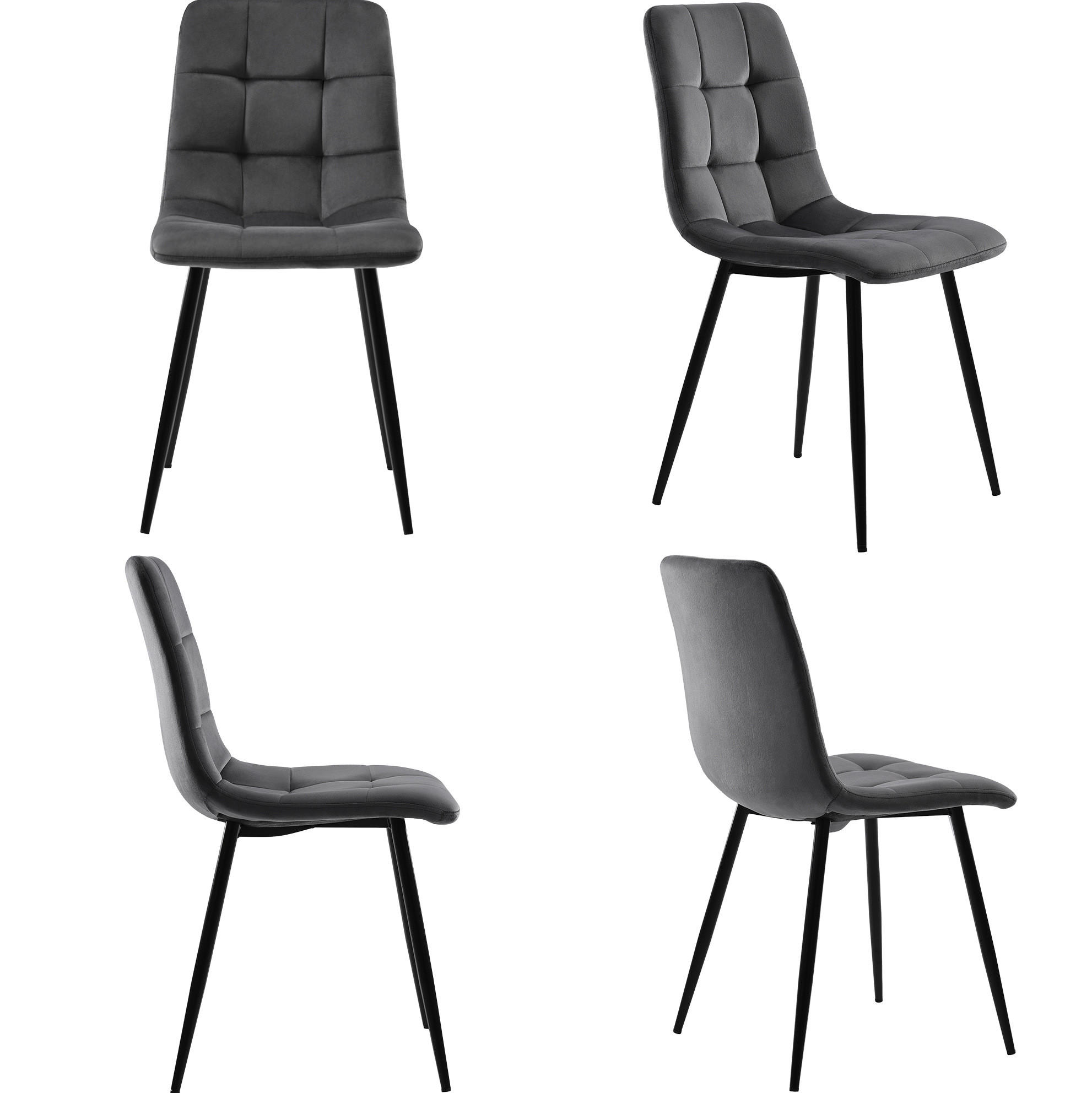ESSZIMMERSTUHL gepolstert 44 x 41 x 86 cm Samt Grau 4er-Set - Schwarz, Metall (44/86/46cm) - Meubliv
