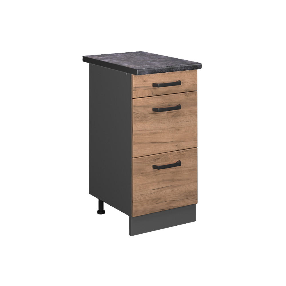KÜCHENUNTERSCHRANK R-Line Goldkraft Eiche 40 cm mit Schubladen AP Anthrazit - Honigeiche/Anthrazit, Holzwerkstoff (40/81.6/60cm) - Vicco