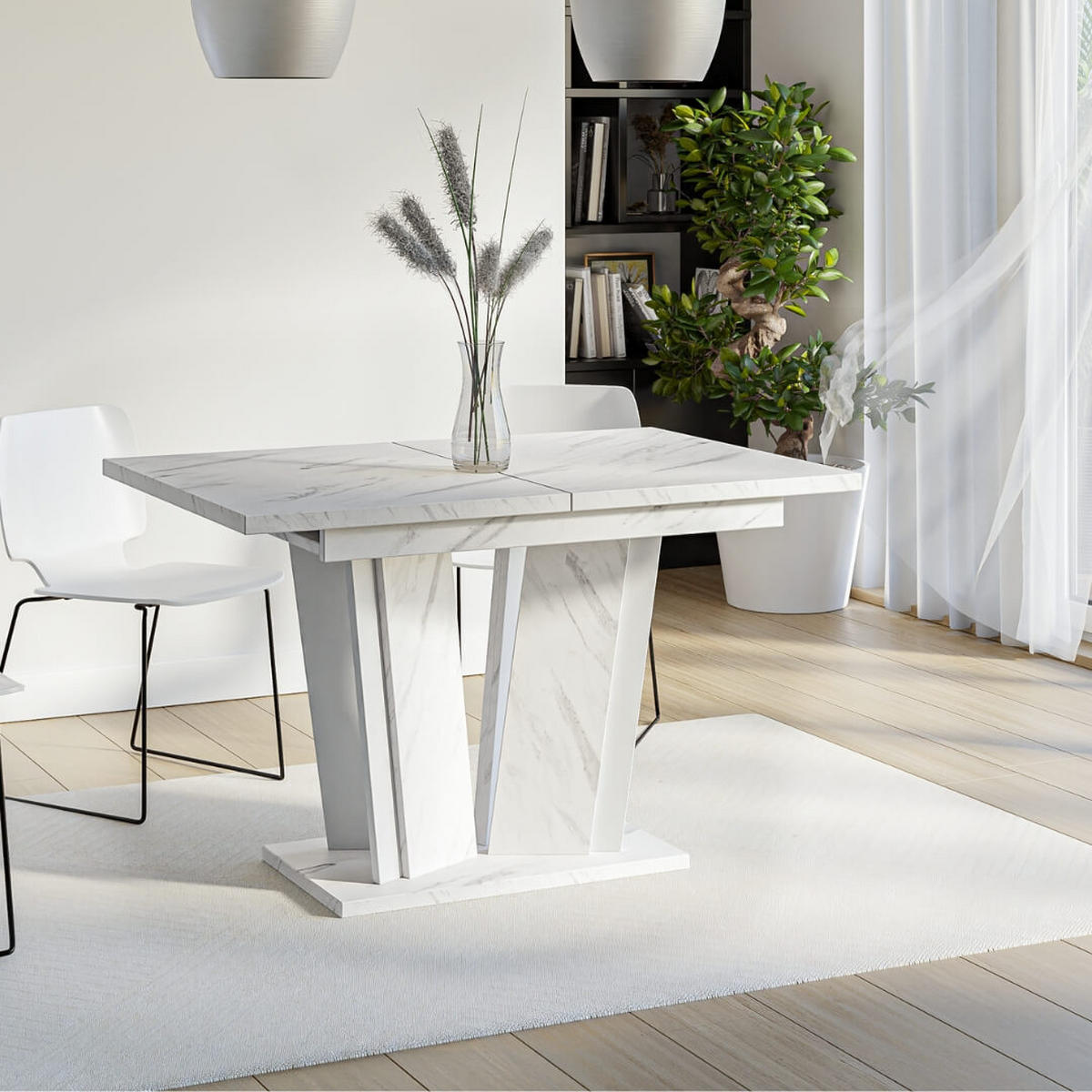 ESSTISCH Ausziehbar 120 - 160 cm Weiß Marmoroptik - Weiß, Holzwerkstoff (120/80/75cm) - PROSPERO