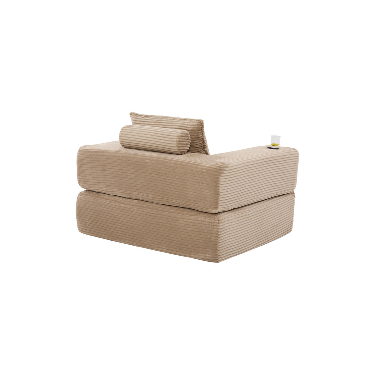 SCHLAFSOFA DE-33602 mit Federkern und Getränkehalter Khaki - Hellbraun, Textil (122/80/98cm) - ComfortXL