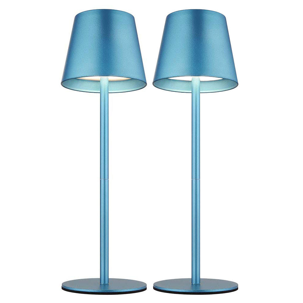 LED TISCHLAMPE Blau Akku Touchdimmer 2er Set - Blau, Metall (11.5/11.5/36cm) - Globo Lighting