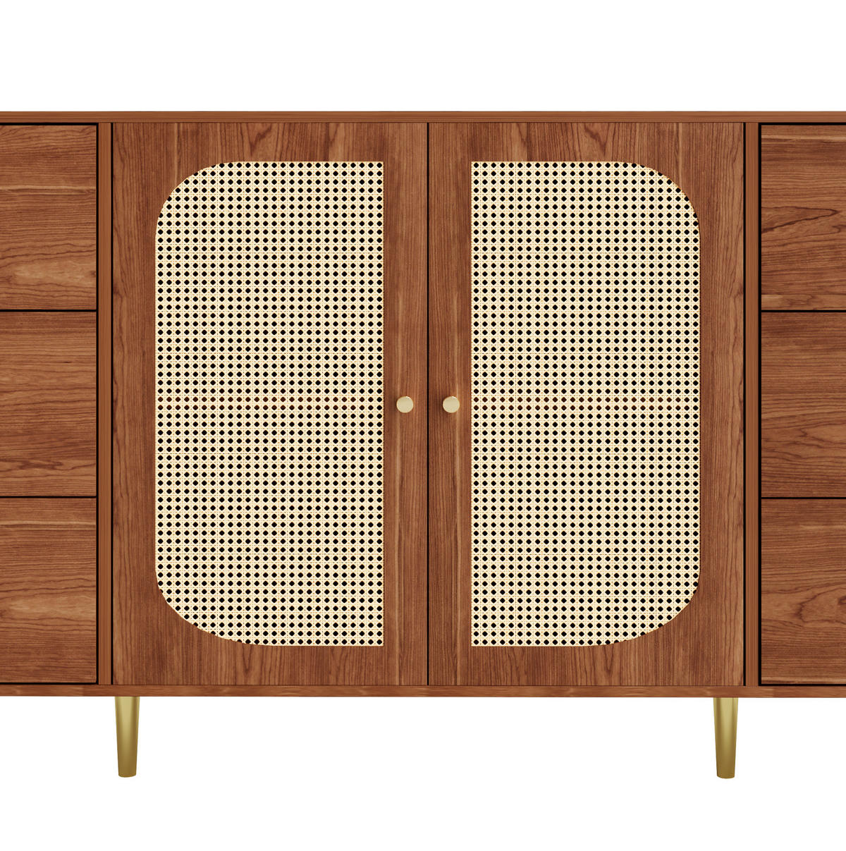 SIDEBOARD 160/40/90 cm in Holzoptik mit Rattantüren und 6 Schubladen - Eichefarben, Holzwerkstoff (160/90/40cm) - Flora Grace