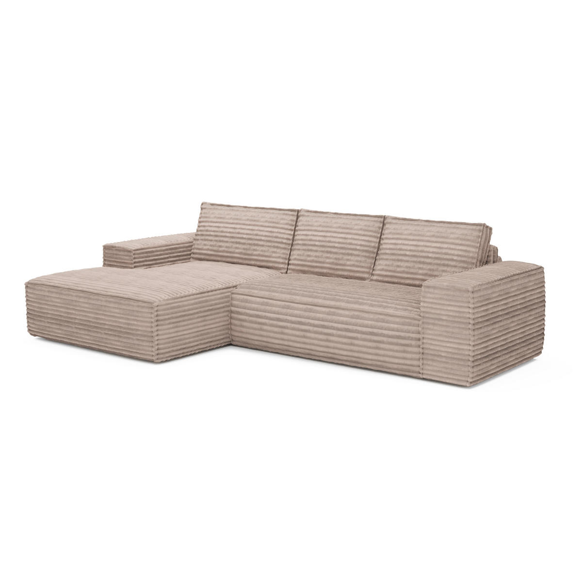 ECKSOFA LINKS Gerippter Samt Taupe 302cm - Taupe, Textil (165/302cm) - Sia Home