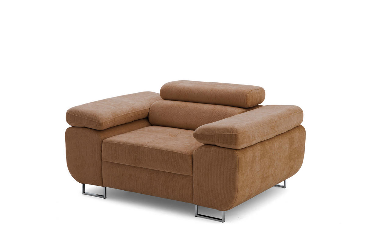 SESSEL WILD mit verstellbare Kopfstütze Chenille Braun - Chromfarben/Braun, Holz/Textil (130/100/101cm) - Muffo