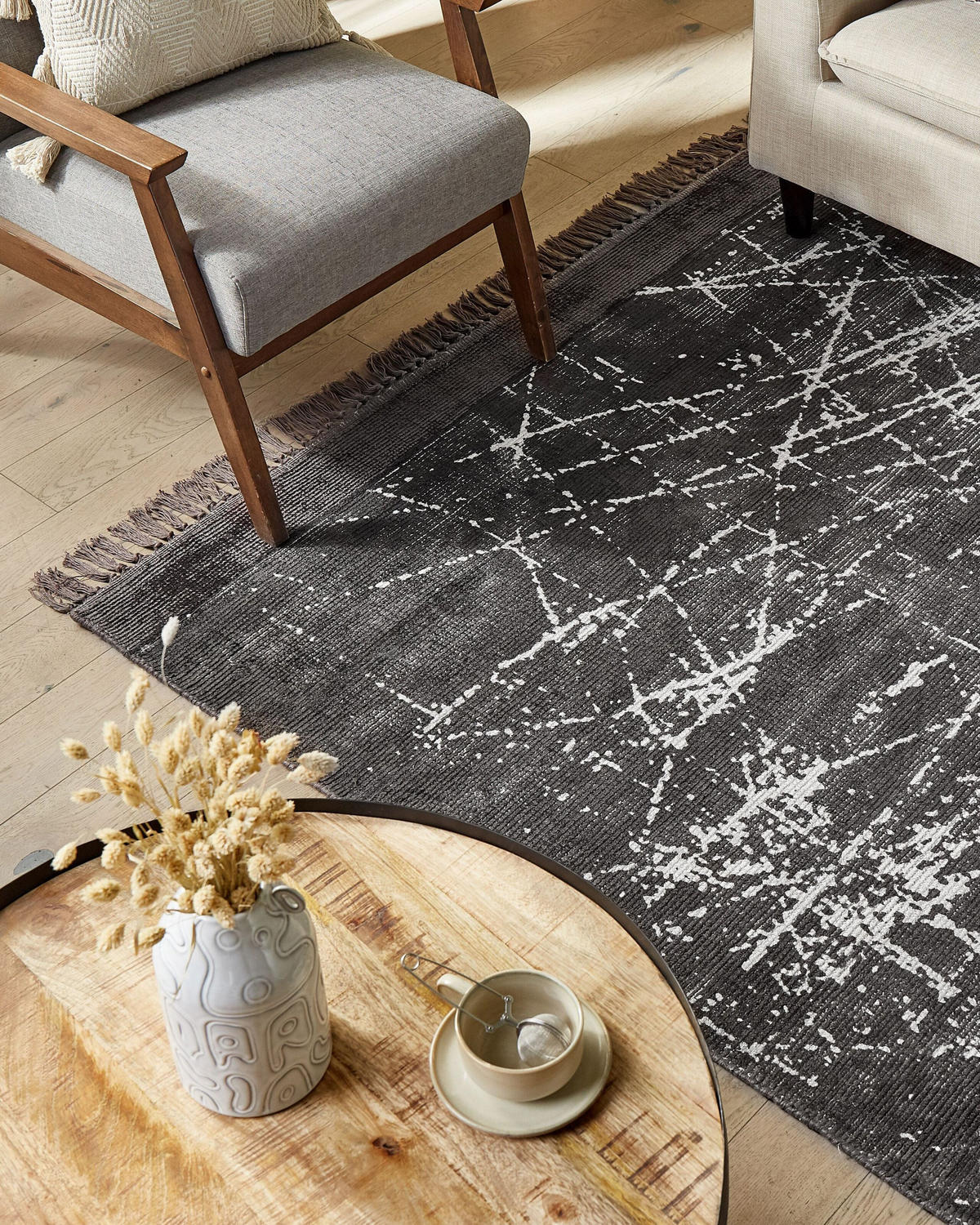 KURZFLOR-TEPPICH Hanli 230/160 cm - Grau, Naturmaterialen (160/230cm) - Beliani