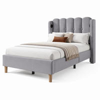 POLSTERBETT mit USB- und Typ-C-Anschluss 90x200 cm Leinen Grau - Grau, Metall (90/200cm) - Beauniv