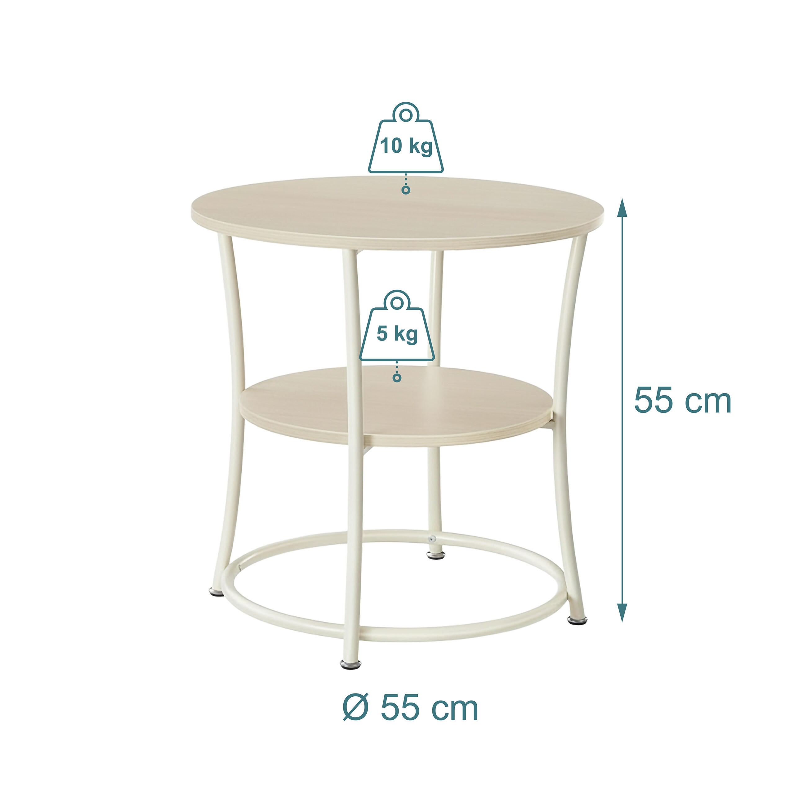 Thumbnail - Relaxdays Beistelltisch, Hellbraun, Holzwerkstoff, Metall, Rund, 55x55x55 cm, Wohnzimmer, Wohnzimmertische, Beistelltisc...