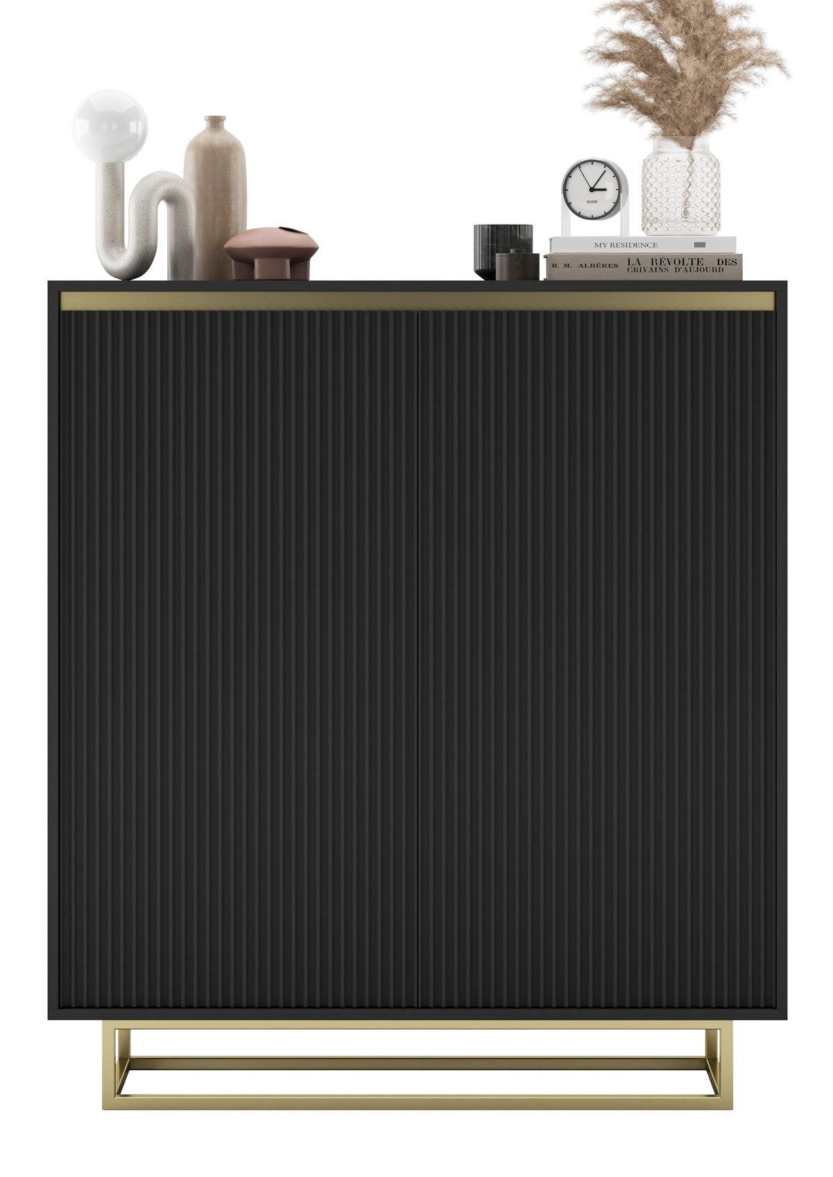 HIGHBOARD Selene 2D Schwarz Matt 111 cm goldfarbener Rahmen - Goldfarben/Schwarz, Holzwerkstoff/Metall (111/125/35cm) - Meble Lindner