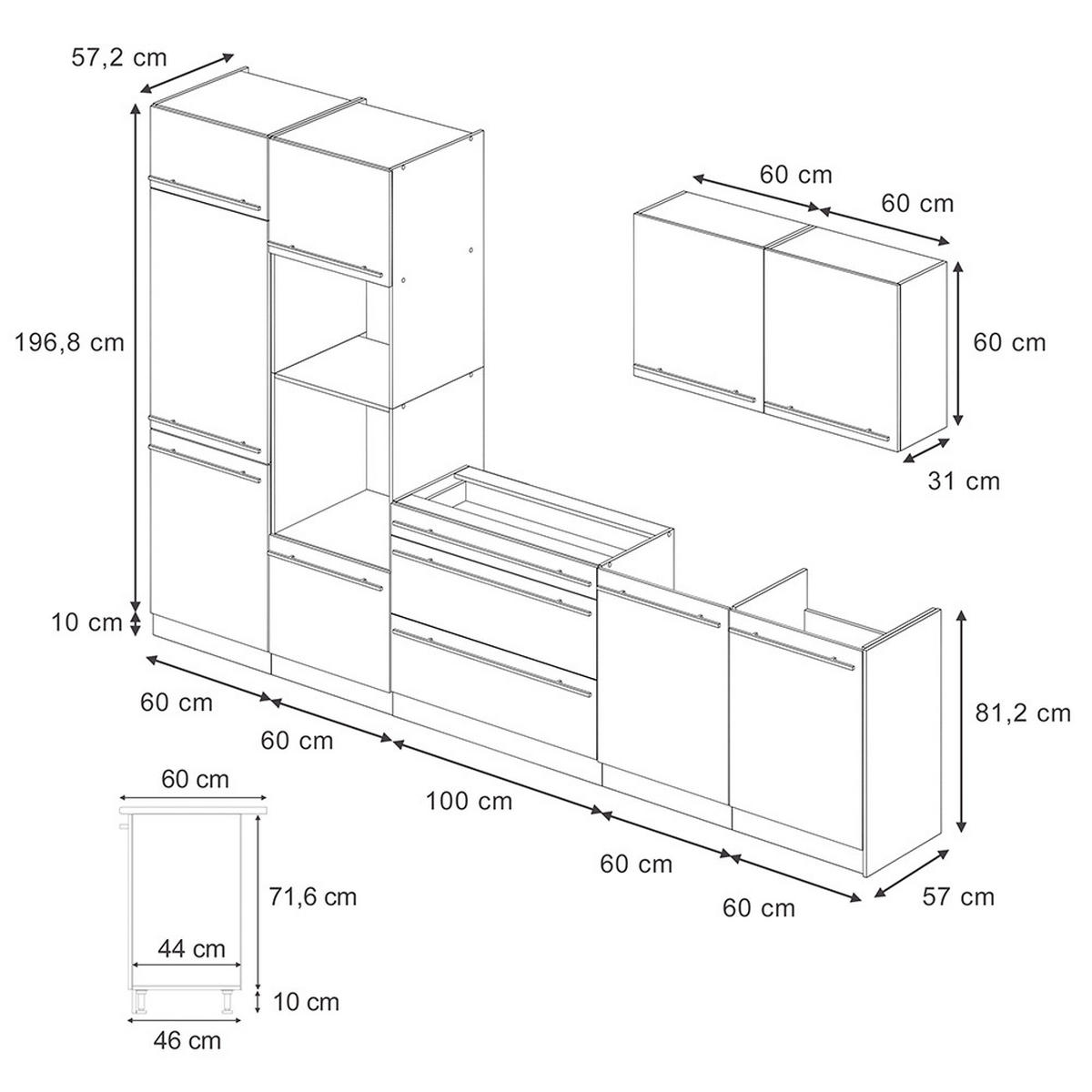 KÜCHENZEILE R-Line, Anthrazit Landhaus/Anthrazit, 340 cm ohne Arbeitsplatte - Anthrazit, Holzwerkstoff (340/206.8/46cm) - Vicco