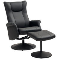 RELAXSESSEL mit Hocker 360°Drehbarer Fernsehsessel mit Liegefunktion Schwarz - Schwarz, Leder/Kunststoff (70/105/79cm) - HOMCOM