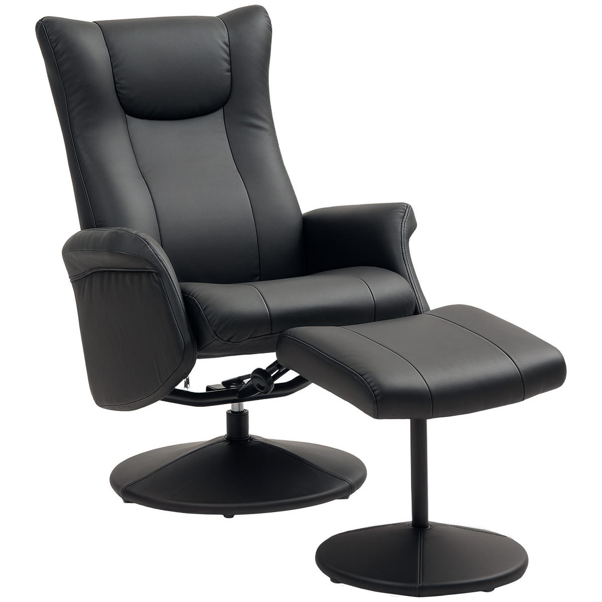 RELAXSESSEL mit Hocker 360°Drehbarer Fernsehsessel mit Liegefunktion Schwarz - Schwarz, Leder/Kunststoff (70/105/79cm) - HOMCOM