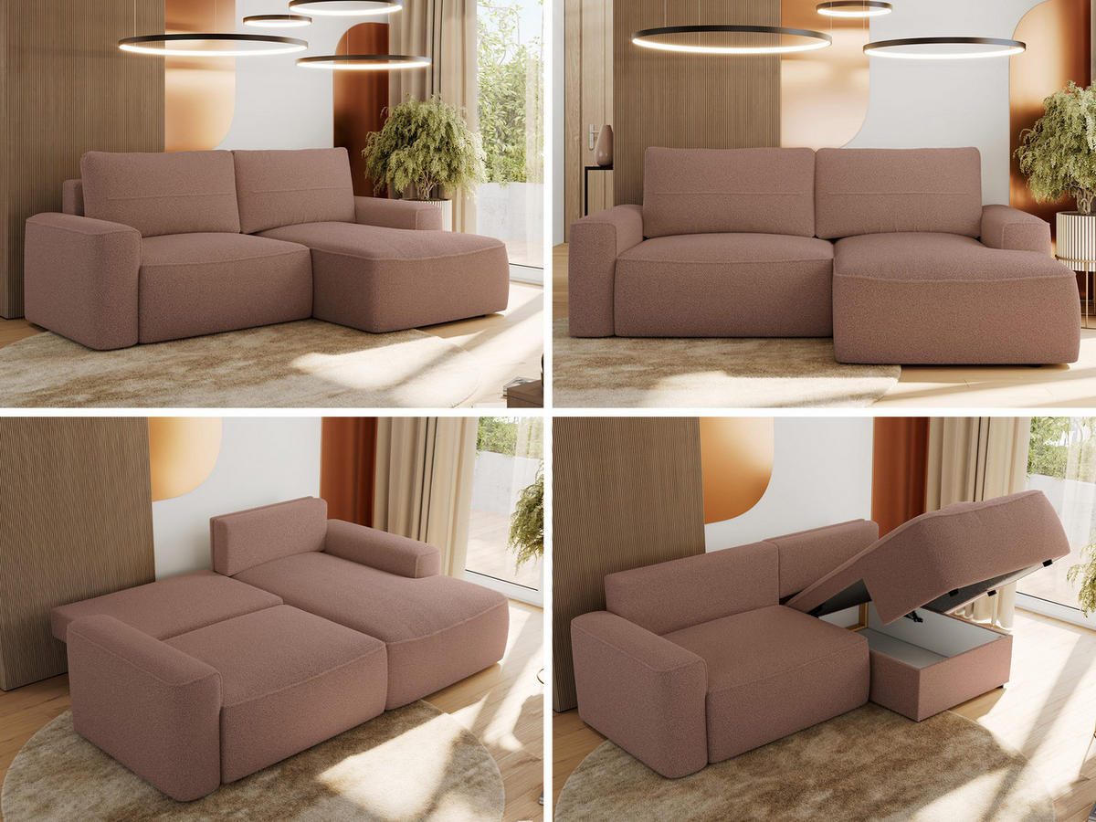 ECKSOFA BELLUNO L Rosa Boucle - Rechts - Schwarz/Rosa, Textil (233/144cm) - MKS