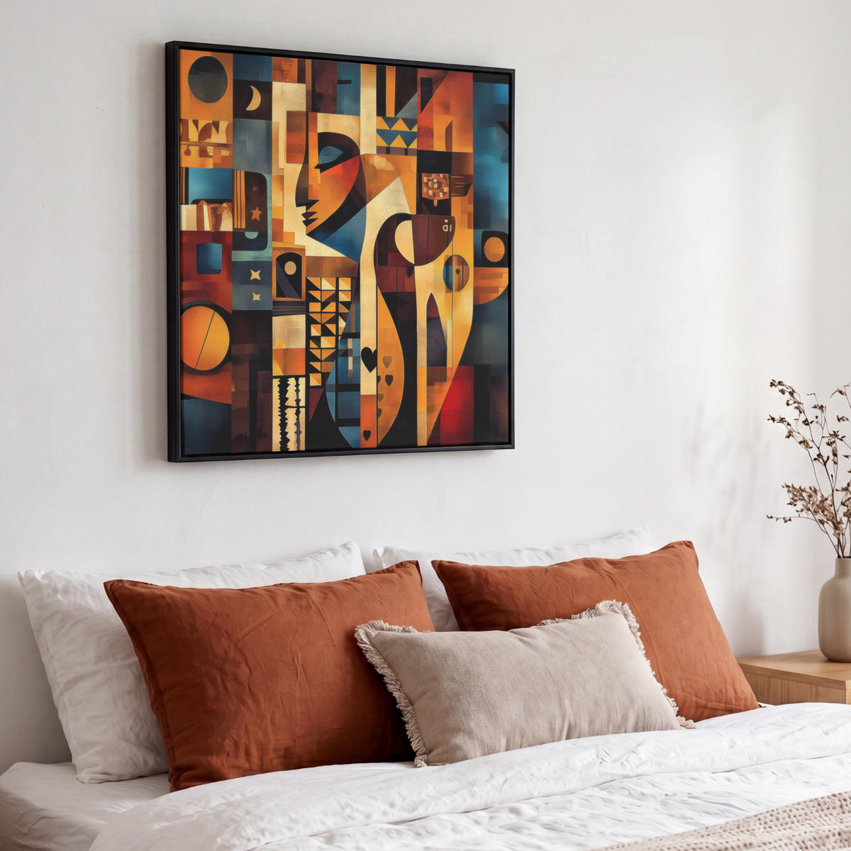 LEINWAND Bilder mit Rahmen - Figuren - Abstrakt - Symbole - 50x50 - Terracotta, Textil (50/50cm) - MuchoWow