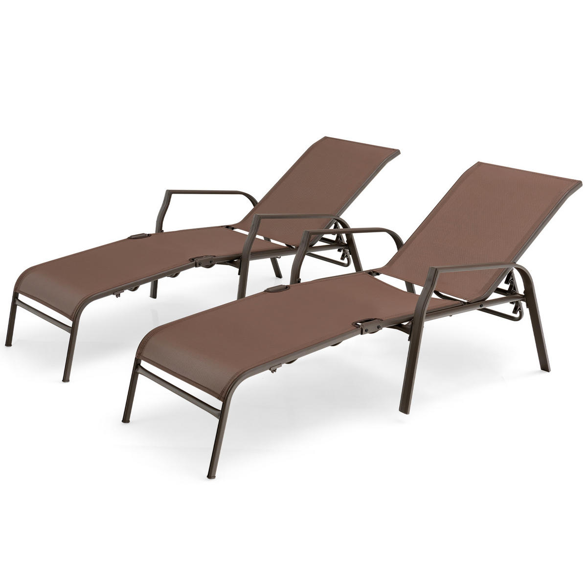 SONNENLIEGE Klappbare Braun(2er-Set) - Braun, Metall (71/94/192cm) - COSTWAY