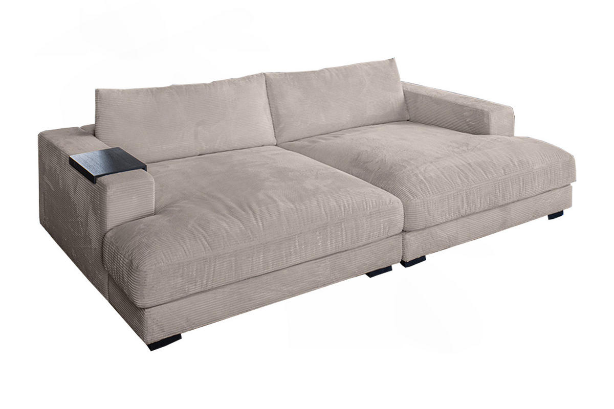 BIG SOFA XL MIT TABLETT SCHWARZ MADELINE Taupe Cord - Taupe/Schwarz, Kunststoff/Textil (290/85/190cm) - KAWOLA