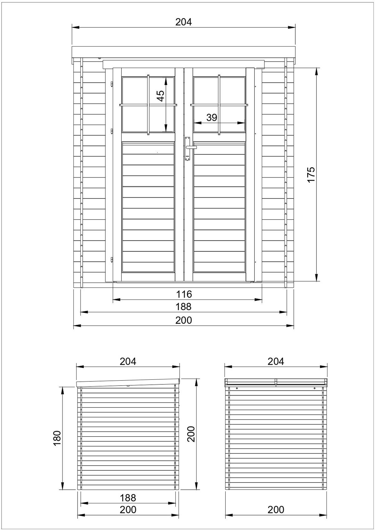 HOLZ-GARTHENHAUS mit hochwertige abschließbare Tür B204xL204xH202 cm/ 3.53 m2 M309F - Beige, Holz (204/200/204cm) - Timbela