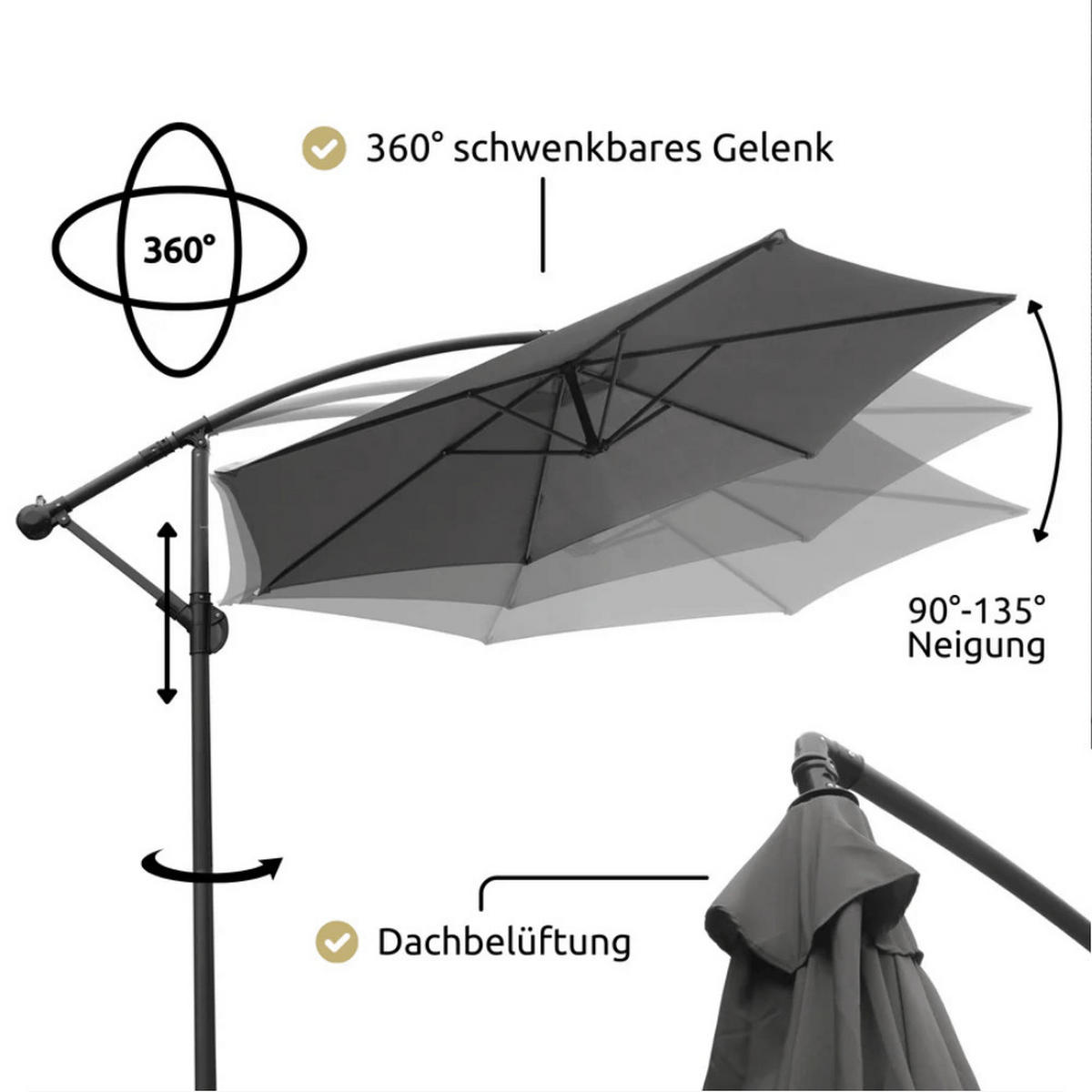 AMPELSCHIRM 270cm Wetterfest EMCO Sonnenschirm Anthrazit - Anthrazit, Kunststoff (270/270cm) - DELUKE