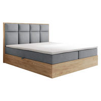BOXBETT 140 x 200 cm mit Bettkasten und Taschenmatratze H3, SELVA mit Topper 5 cm und Holzelemente, Grau - Grau, Holzwerkstoff/Kunststoff (140/200cm) - Trada