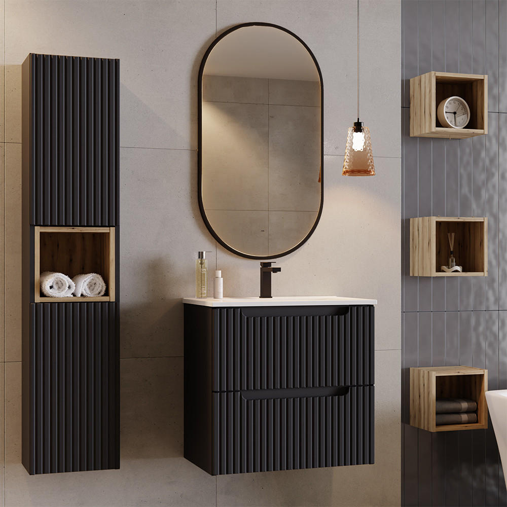 BADMÖBEL-SET 6-TLG. Newport-56 - Schwarz, Holzwerkstoff (180/200/40cm) - Lomado