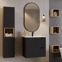 BADMÖBEL-SET 6-TLG. Newport-56 - Schwarz, Holzwerkstoff (180/200/40cm) - Lomado