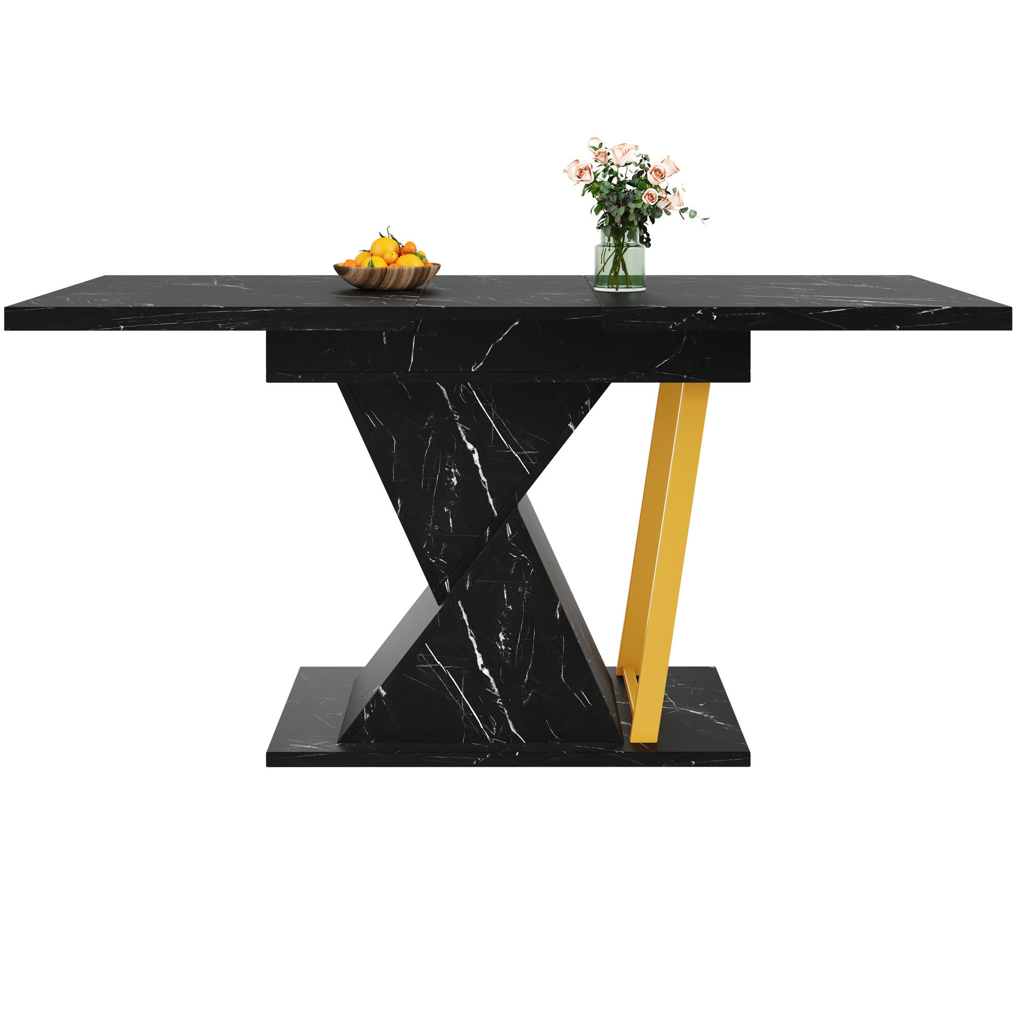 Modfu JÍDELNÍ stůl 140x80x76 cm černý z MDF a kovu s rozkládací deskou